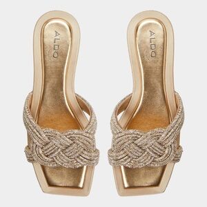 Aldo Metallic Gold Braided Beaded Slide Sandals